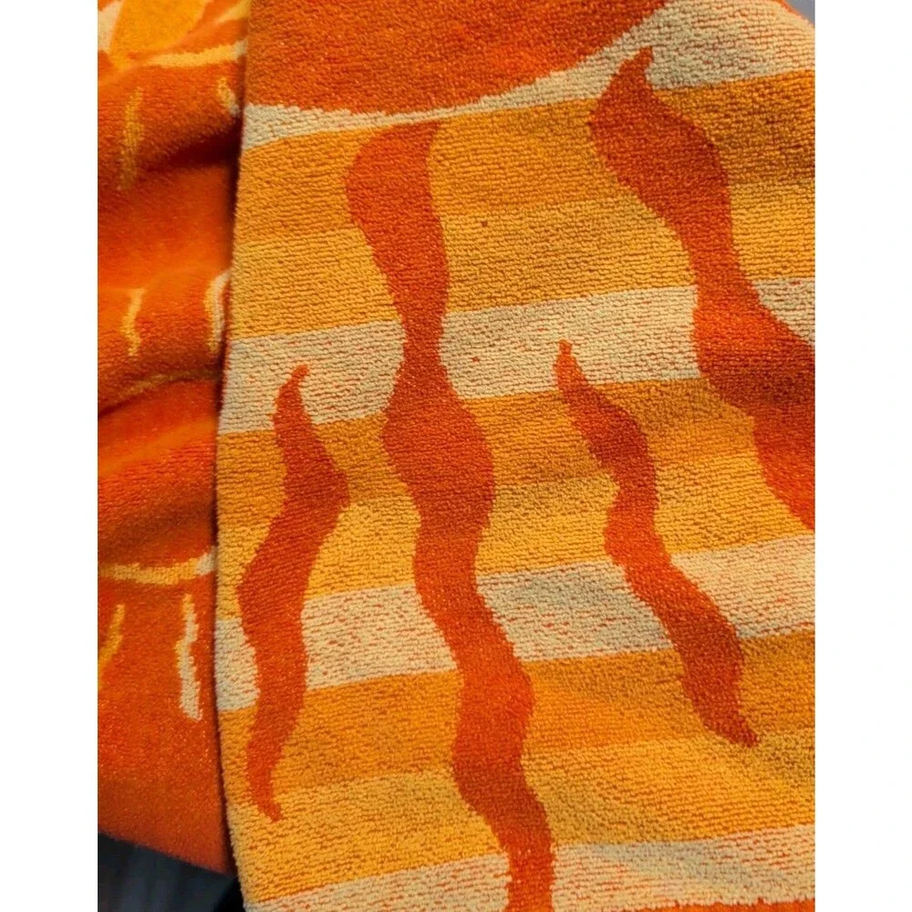 Vtg Palm Cove Beach Towel 100% Cotton Orange Bright Sunbursts Celestial 56